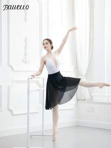 balletto 雪紡中長芭蕾舞裙 女款一體式繫腰純色舞蹈表演裙 練習運動裙 Balletcore 黑色 秋季 - 黑色 - 查看 6