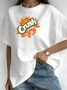 Camiseta con estampado gráfico para mujer con el logo de Crush Orange Soda, estilo retro, en suave algodón puro para uso diario informal, regalo perfecto para amantes de las bebidas gaseosas y mujeres elegantes que aprecian la comodidad y el estilo expresivo G6JC Adecuado como regalo. playera de mujer. blusas>elegantes. boho chic,Top de mujer suave, transpirable y cómodo, ideal para primavera, verano y otoño, perfecto para vacaciones, viajes y uso diario. - Blanco - Ver 1
