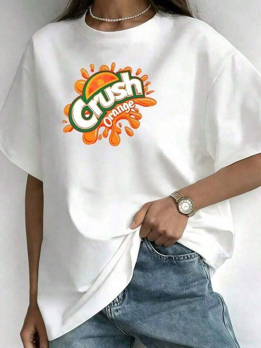 Camiseta con estampado gráfico para mujer con el logo de Crush Orange Soda, estilo retro, en suave algodón puro para uso diario informal, regalo perfecto para amantes de las bebidas gaseosas y mujeres elegantes que aprecian la comodidad y el estilo expresivo G6JC Adecuado como regalo. playera de mujer. blusas>elegantes. boho chic,Top de mujer suave, transpirable y cómodo, ideal para primavera, verano y otoño, perfecto para vacaciones, viajes y uso diario. - Blanco - Ver 1