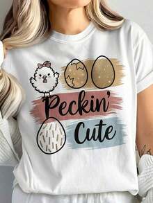 Camisetas Lindas de Peckin, Camisetas Lindas de Pollito de Pascua, Reloj Lindo de Huevo de Pascua, Reloj de Primavera, Regalo de Pascua, Camiseta de Algodón Pesado 100% para Pascua. Con estampado de mariposas, adecuada para niñas y mujeres, camiseta inspiradora de manga corta con cuello redondo, top estético y lindo de verano YK Ste, adecuada para actividades al aire libre, familia, trabajo o uso diario casual y holgado. - Blanco - Ver 6