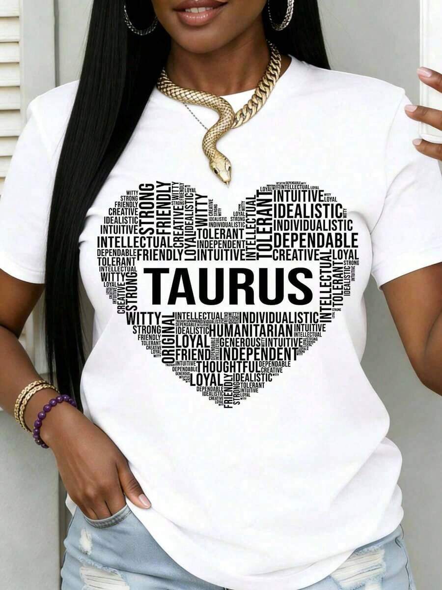 Playera de mujer con signo zodiacal Tauro, determinación torosa, gráfico de astrología. Para mujeres, regalo para el mes de nacimiento abril-mayo. Ropa casual de verano, uso diario informal. - Blanco - Ver 1