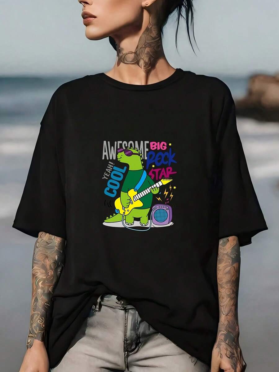 Impresiona con la genial camiseta de estrella de rock de The Cool Dance de 180 g, ideal como regalo festivo para la familia - ¡Perfecta para vacaciones de verano y fiestas grupales! - Negro - Ver 1
