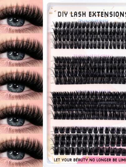 296 Pcs D Curl Cluster Lashes Extension Mixed Length 10-16mm Natural Fluffy Style Individual Eyelashes Extensions 60D+80D+100D+120D Reusable Dramatic Lashes Suitable For Beginners Makeup False Eyelashes Fake Lashes Individual Lashes Clusters Eyelashes