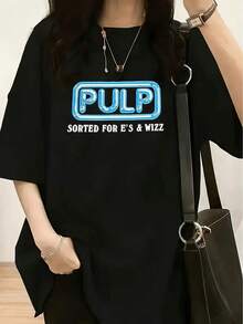 1 Piece Women's Black Pulp Graphic T-Shirt - Soft Cotton, Loose Fit, Vintage 90s Style, Inspired By Britpop, Casual For Everyday Wear, 180g, 100% Cotton - 黑色 5 - 查看 6