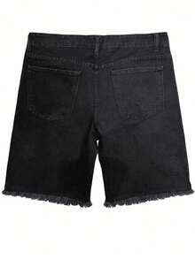Shorts vaqueros de hombre con patrón de cruz de strass negros, shorts bermudas rectos y sueltos, estilo streetwear - Negro - Ver 3
