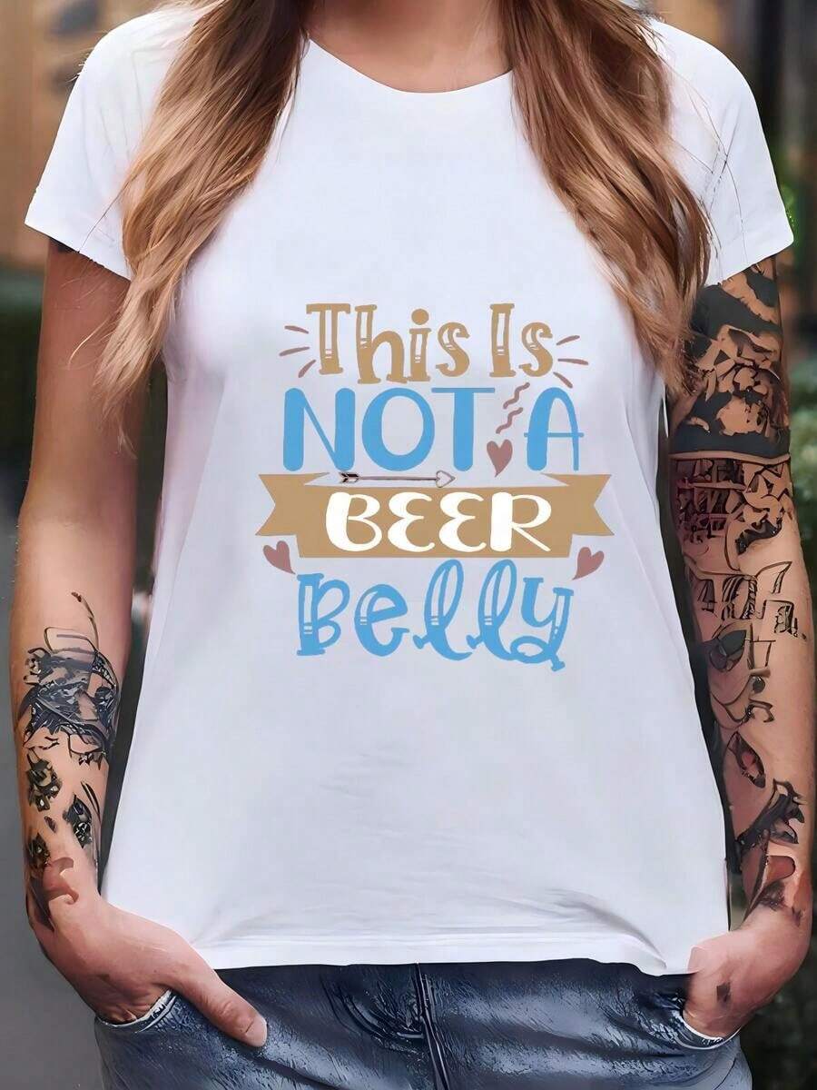 Women's T-Shirt "This Is Not A Beer Belly", Pregnancy Announcement, Baby Shower Gift, Mom-To-Be T-Shirt, Funny Pregnancy T-Shirt, New Mom T-Shirt, Mother's Day Gift T-Shirt - 白色 - 查看 1