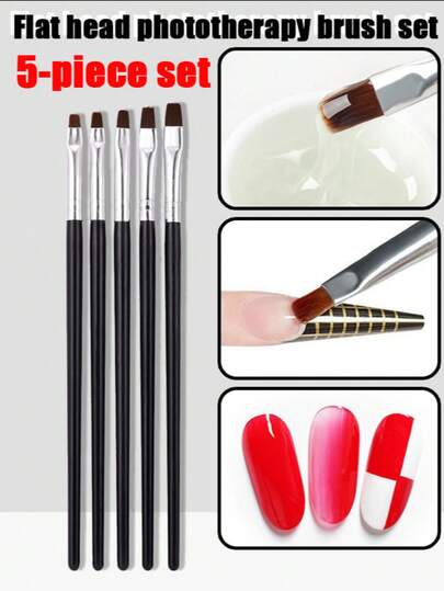 5pcs Flat Head Nail Enhancement Gel Brush Set, Nail Polish Line Marker, French Extension Pen, Soft Brush Head, Glue Nail Polish Application And Removal Brush, Nail Enhancement DIY Design Tool, Suitable For Salon And Family DIY Nail Enhancement Patterns, Nail Tech Supplies,Nail Tech Supplie,Nail Brush