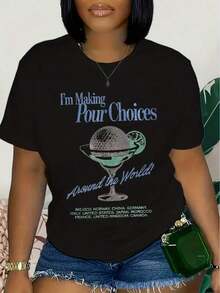 Women's Retro Cotton Epcot I'm Making Pour Choices Around The World T-Shirt, Epcot T-Shirt, Epcot World Tour T-Shirt, Gift For Her, Women's Basic Blouses - 黑色 - 查看 1