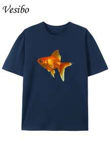 Creative And Fun T-Shirt With Round Neck And Graphic Design, Made Of Pure Fabric, Modern And Stylish For Summer, Perfect For Casual Everyday Wear - 海軍藍 - 查看 7