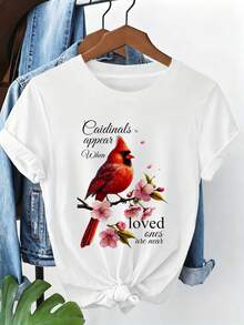 Soft, One-Piece Summer Outfit For Plus-Size Women, Featuring A Comforting And Healing Print Of The American Cardinal And Cherry Blossom In Commemoration Of The Motto "Cardinals Appear When Loved Ones Are Near," A Mother's Day Gift, Plus-Size Blouse For Women, Summer Clothes For Women, Elegant Blouses For Women. - 白色 - 查看 1