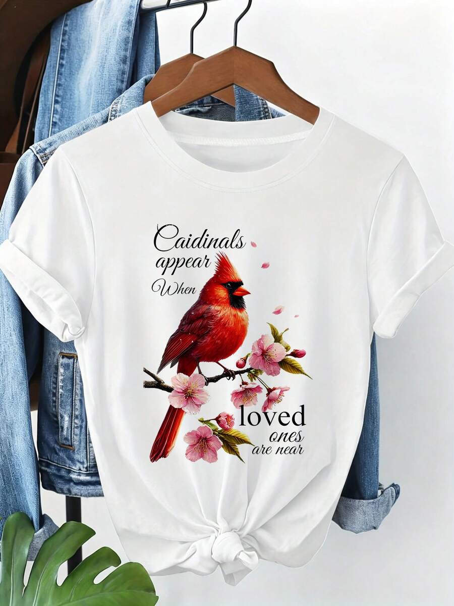 Soft, One-Piece Summer Outfit For Plus-Size Women, Featuring A Comforting And Healing Print Of The American Cardinal And Cherry Blossom In Commemoration Of The Motto "Cardinals Appear When Loved Ones Are Near," A Mother's Day Gift, Plus-Size Blouse For Women, Summer Clothes For Women, Elegant Blouses For Women. - 白色 - 查看 1