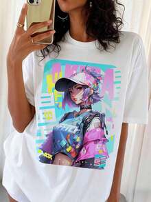 Cyberpunk Anime Girl Streetwear T-Shirt, Akiba Drip T-Shirt - White - View 6