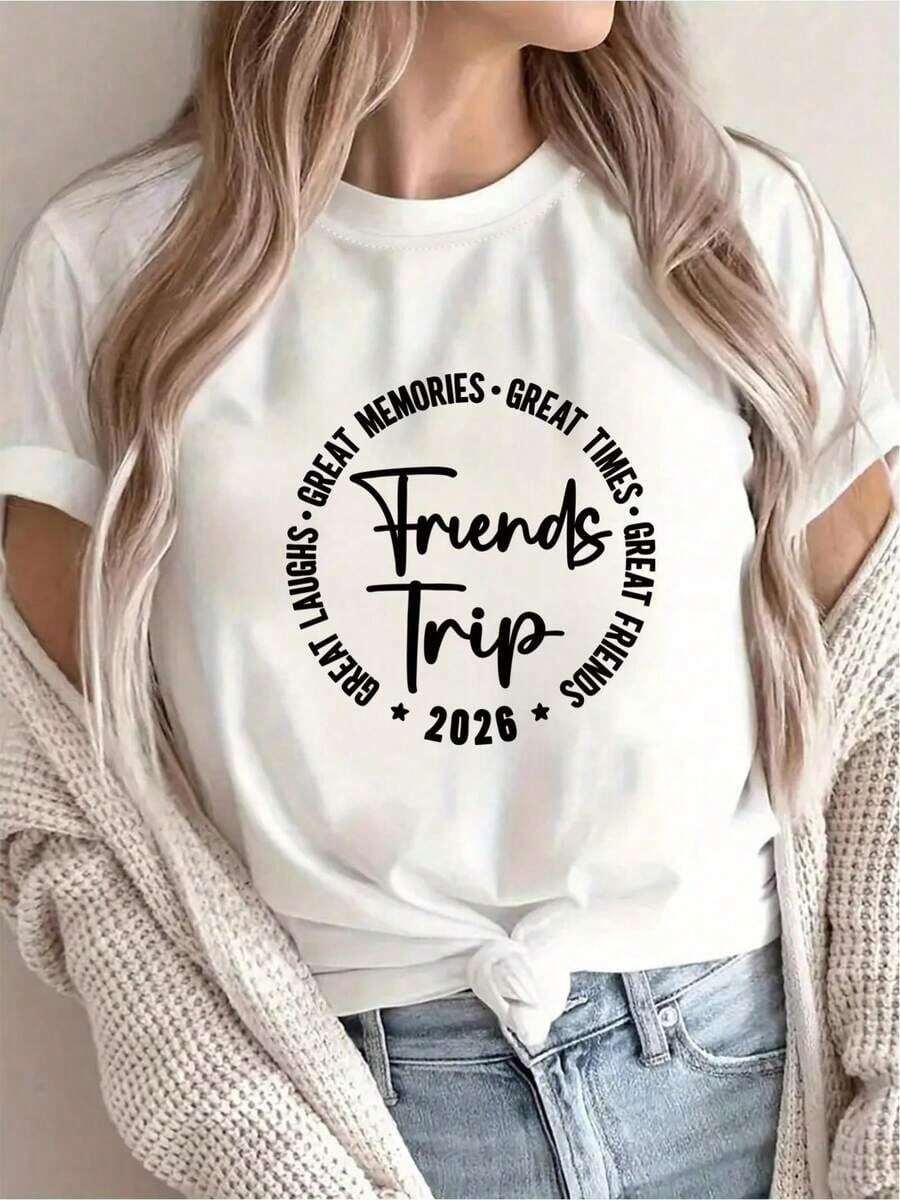 Under The Radar [New Arrival Recommendation] Women's Casual Travel Souvenir Print T-Shirt, Short Sleeve Crew Neck, Spring/Summer, Machine Washable, Versatile For Going Out, Slimming Effect, Sporty-Vintage Street Style Unisex Loose Cotton Short Sleeve Crew Neck T-Shirt - 白色 - 查看 1