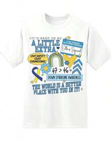 TrendyT T-Shirt With Awareness Design Featuring A Small Additional Text, Rainbow Heart Print And Ribbon, For Casual Wear And Awareness Events, Everyday Use. - White - View 4