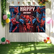 1pc Spider-Man Happy Birthday Backdrop Marvel Superhero Boy Party Decoration Cartoon Photography Background Indoor Holiday Gathering Scene Layout Cake Table Wall Tapestry Anime Fan Birthday Party Props Wall Hanging Decor - Nhiều màu - Xem 5
