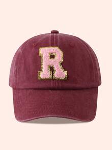 1pc Kids Burgundy Letter Baseball Cap, Sun Hat For Boys And Girls, Suitable For Outdoor And Daily Use - Pink Gold Label - Wine Red Washable Cap - View 30