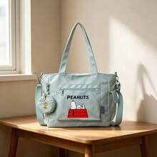 Miniso Peanuts Snoopy Red Doghouse Print Mint Green Casual Multi-Functional Large Capacity Tote Bag 2 Pieces Set With Detachable Coin Purse, Multi-Way Carry, Ideal For Work, Travel, Shopping And Everyday Use - Mint Green - View 4