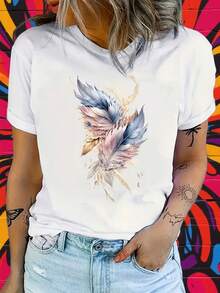 Women's Creative Casual T-Shirt - White - View 1