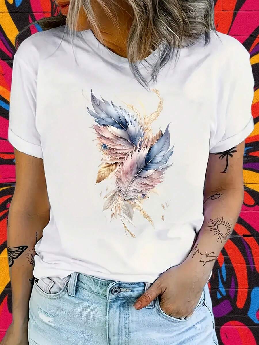 Women's Creative Casual T-Shirt - White - View 1
