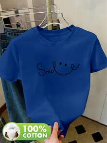 Women's T-Shirt, Round Neck, 100% Cotton, Casual Summer Style, Breathable, For Spring/Summer/Autumn (Machine Washable), Suitable For Casual Sportswear, Comfortable And Breathable, Short Sleeve T-Shirt For Women, Round Neck T-Shirt For Women, Night Out T-Shirts For Women - 白色 - 查看 7