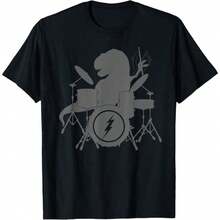 180GSM Pure Cotton T-Shirt With Funny Drummer Dinosaur T-Rex Print, Original Gift For Men, Women And Children, Breathable Cotton Fabric Design, Comfortable And Soft Knit Texture, Durable And Easy To Clean, Machine Washable, Ideal For Music Lovers. - 黑色 - 查看 9