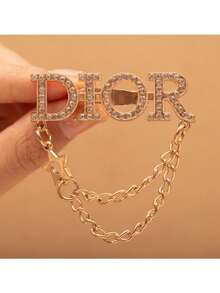 Luxury Rhinestone Letter Chain Brooch Pin With Double Chain And Gold Star Charm For Women Men - Multicolor - View 5