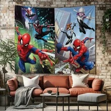 1pc Classic Anime S Pider-Man Multiverse Assembly Tapestry Miles Morales Ghost Spider Gwen Web Slinging City Skyline Living Room Bedroom Headboard Wall Hanging Decor Boys Room Gaming Room Game Room Scene Layout Anime Fans Birthday Party Gathering Photography Background Dorm Aesthetic Art Wall Hanging Table Backdrop - Nhiều màu - Xem 6