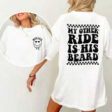 Stylish Casual T-Shirt For Women, Funny Quote Graphic Print T-Shirt, Short Sleeve, Comfortable Cotton T-Shirt For Adults, Tops For Women, Birthday Gift For Women, Women's Clothing, Chic Relaxed Fit Style In Cotton Fabric - 白色 - 查看 6