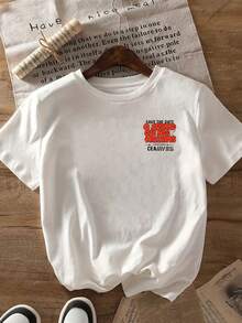 | Exquisite Design | Loose And Comfortable | Easy To Match | T-Shirt With Front And Back Print, "Save Our Home, City Life" Print, Round Neck, Short Sleeve, Casual Style For Women, Comfortable Fit, Skin-Friendly Fabric, Classic Design, A Must-Have Fashion Item For Women. - 白色 - 查看 3