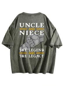 Uncle And Niece Matching The Legend The Legacy T-Shirt,Double-Sided Printed Unisex T-Shirt, Vintage Streetwear Heavyweight Cotton Tee, Anime Manga Casual Daily Top, Ideal Gift For Anime Enthusiasts - 灰綠色 - 查看 5