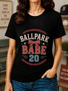 BALLPARK BOW BABE 20 Women's Casual Sports T-Shirt - Black Round Neck T-Shirt, Elastic And Machine Washable, With Comfortable Fit For All Seasons, Perfect For A Casual Style And Sports Fans. - 黑色 - 查看 1