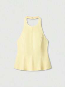 Top sin mangas de cuello halter de unicolor minimalista para mujer, rosa, de verano - Amarillo - Ver 6