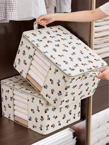 1PC Cartoon Dog Print Foldable Storage Bag With Steel Frame, Large-Capacity Quilt & Clothes Organizer With Clear Window & Zipper, Home & Kids' Room Organization, Cute Style, Thick Fabric Material, Rectangular Shape, With Reinforced Handles & Sturdy Frame, Dustproof & Moisture-Proof Function, For Quilts/Bedding/Clothes, Cute & Durable, For Parents/Home Organizers, Kids' Room Essential - Multicolor - View 5