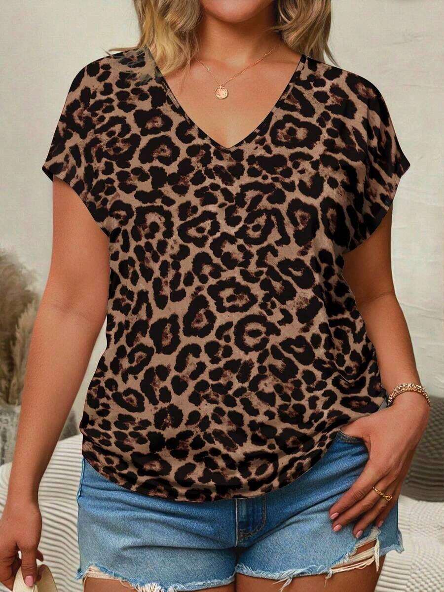 Blusa informal de talla grande con cuello en V, mangas tipo murciélago y estampado floral para el verano, ideal para vacaciones - Multicolor 5 - Ver 1