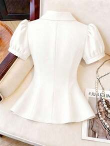 CURVE Blusa de manga de pétalo con lazo decorativo, casual/para el trabajo, talla grande de verano - Blanco - Ver 2
