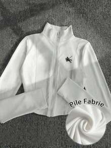 Chaqueta ligera con estampado de polo para mujer, abrigo casual de calle deportivo con cremallera, ajuste delgado de manga larga, otoño - Blanco 2 - Ver 1