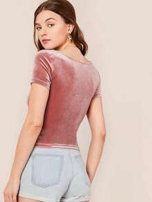 Privé Top de terciopelo de cuello redondo - Rosa - Ver 2