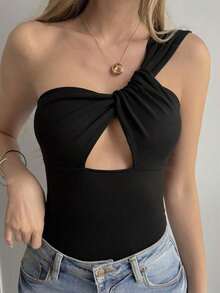 Camiseta sin mangas ajustada con tiras cruzadas huecas, estilo sexy y casual para mujer, Y2K - Negro - Ver 5
