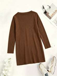 Women's Casual Cardigan, Open Front Lightweight Long Sleeve, Button Design, Loose Solid Color Jacket, Spring/Summer - Coffee Brown - View 4