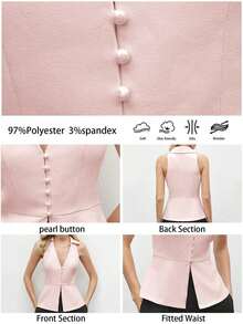 Blusa sin mangas de cuello blanco para mujer, de estilo urbano moderno y elegante, versátil para uso diario, con un toque retro de los 90.Adecuada para Navidad, Año Nuevo, San Valentín, fiestas, playa, graduación, moda, festivales, vacaciones, in - Rosa - Ver 7