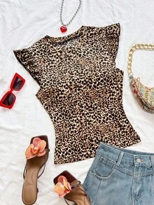 2 piezas Conjunto con Camiseta de Punto Blanco Acanalado con Volantes WYWH y Camiseta Sólida de Color Cereza, Estilo Bohemio, Boho, Floral Romántico, Vacaciones, Estilo Floral para Fiesta, Cita, Día de San Valentín, Pascua, Carnaval, Té de la Tarde - Multicolor 4 - Ver 1