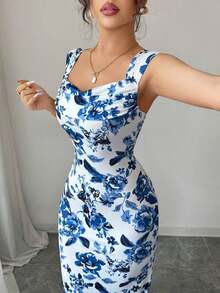 Un vestido largo sin mangas para unas elegantes vacaciones de verano para damas - Azul - Ver 7