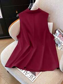 Blusa elegante y versátil de talla grande para mujer, sin mangas, de unicolor con diseño floral 3D, adecuada para uso diario en primavera/verano y atuendo minimalista de oficina - Burdeos - Ver 2
