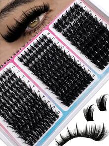 60D+100D+160D Cartoon Style Eyelash Clusters, Hedgehog Style Eyelashes, 260pcs DIY Eyelashes, 10-18mm Mixed Length, Dense Bundle Cat Eye Dramatic Eyelashes, D Curl Eyelashes, Segmented False Eyelashes, Reusable, Suitable For Daily Life, Parties And Celebrations For Dramatic Dense Effect - D - View 2