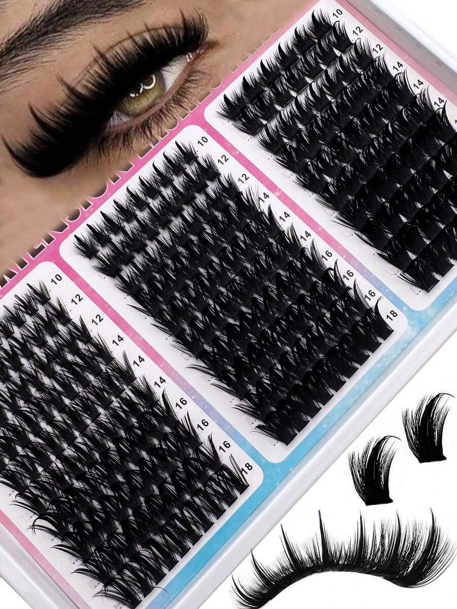 60D+100D+160D Cartoon Style Eyelash Clusters, Hedgehog Style Eyelashes, 260pcs DIY Eyelashes, 10-18mm Mixed Length, Dense Bundle Cat Eye Dramatic Eyelashes, D Curl Eyelashes, Segmented False Eyelashes, Reusable, Suitable For Daily Life, Parties And Celebrations For Dramatic Dense Effect