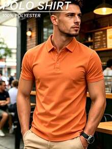 Men's Summer Lightweight Fabric Polo Shirt | Fitted Short Sleeve Solid Color Collar Top, Suitable For Daily, Commute, Office, Light Sports And Beach Wear, 2026 World Cup Casual Style, Can Be Used As Father's Day Gift - Ginger - View 9