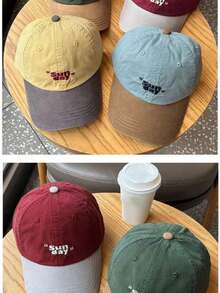 1pc Retro Contrast Color "SUN DAY" Embroidered Baseball Cap, Versatile Small Face Visor Hat, Outdoor Sun Protection - Multicolor - View 8