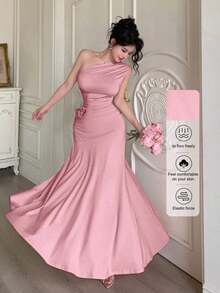 YHHModelyn 1 pieza Vestido de mujer sin mangas con pliegues y ajuste ceñido, de unicolorYHH - Rosa - Ver 8