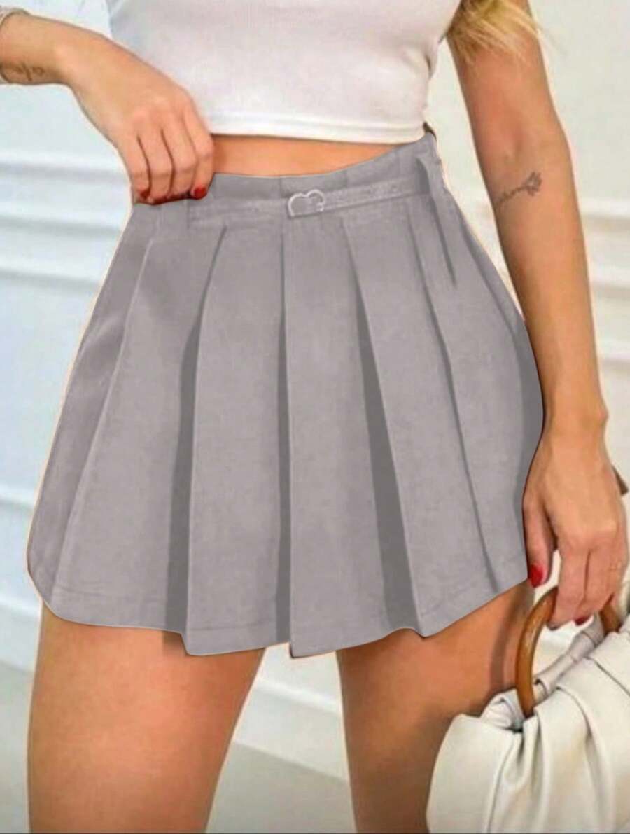 Solid Color Pleated Culottes, Bring Your Own Shorts - Light Grey - View 1