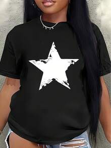 Camiseta de manga corta, ligera y duradera, con diseño de estrellas, es perfecta para salidas informales, actividades al aire libre o uso diario. Ofrece un ajuste cómodo para adultos, adecuada para el hogar, cenas o moda urbana.blusas para mujer>ropa - Negro - Ver 6